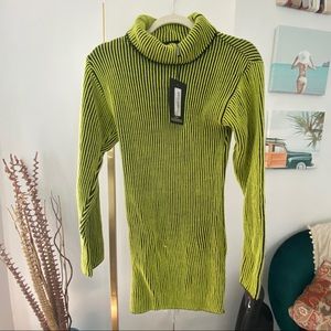 Neon green knitted rib long sleeve mini dress